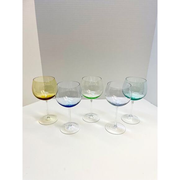 Block Crystal Mouth Blown Crystal Pastel Tint Balloon Wine Glasses - Picture 11 of 11